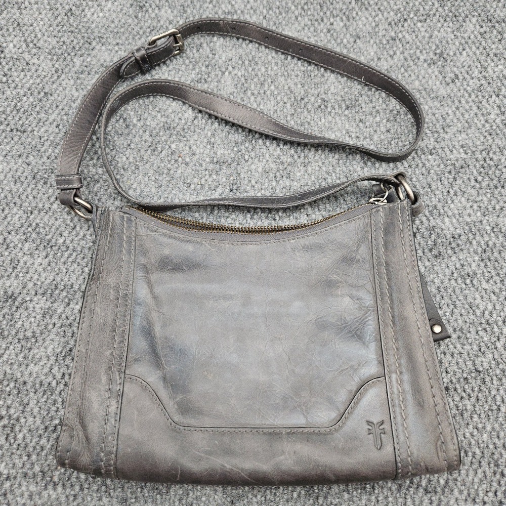 Frye Carbon Gray Genuine Leather Crossbody Shoulder Bag Melissa Boho Purse